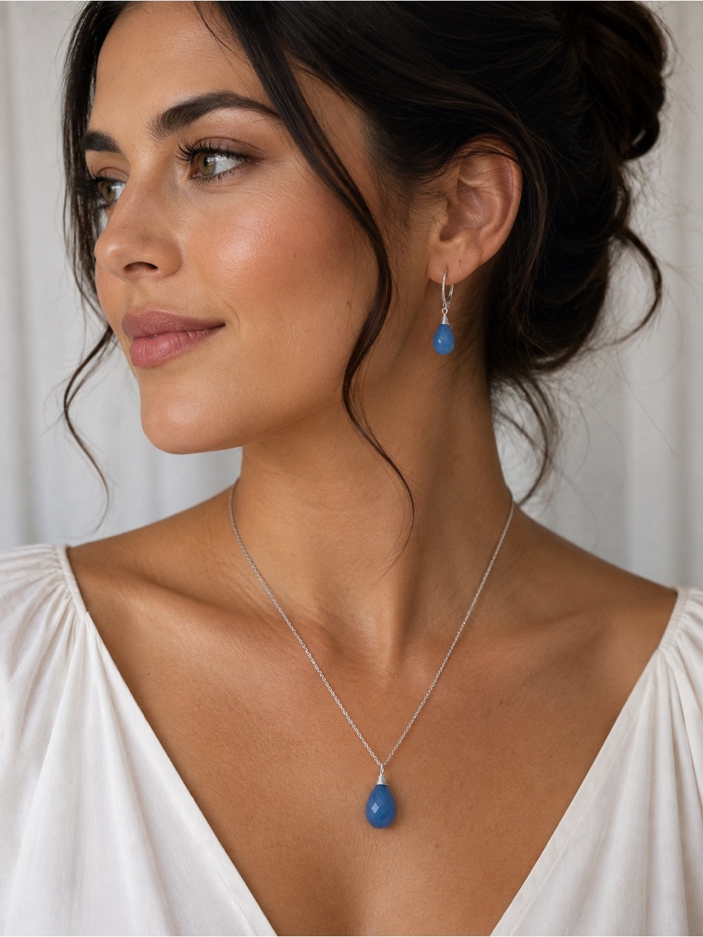 Periwinkle Blue Chalcedony Necklace & Earrings Set
